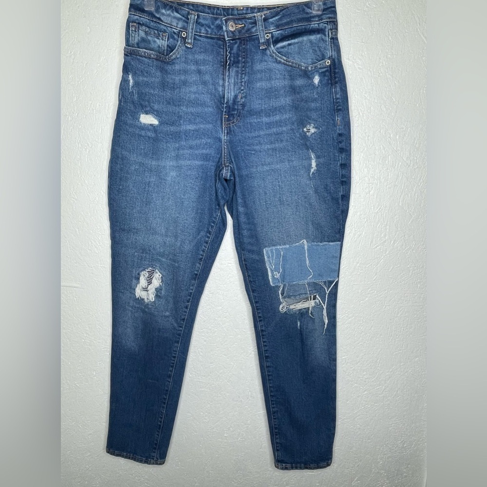 Women’s Old Navy Distressed Patchwork High Rise Tall Straight Leg Jeans Size 10